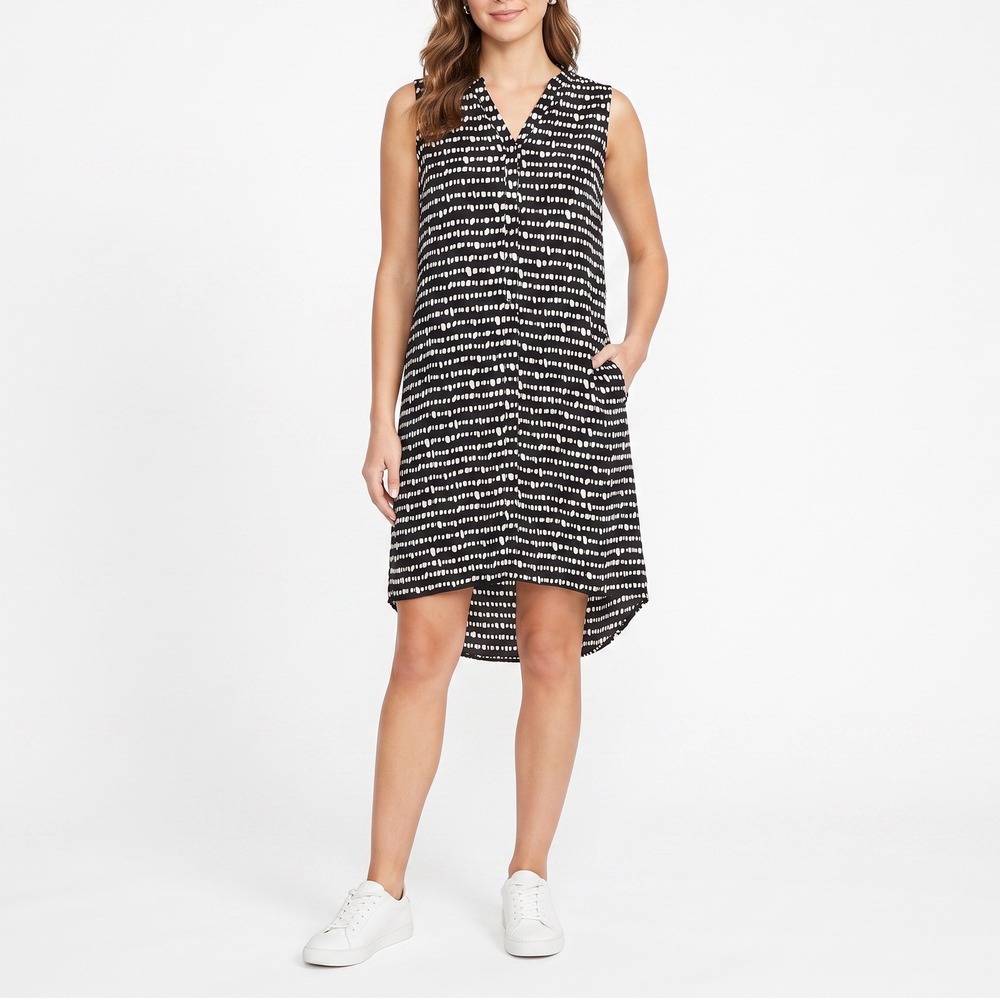 Apt. 9 Shirt Dress Woman 16W BND-Flare Black White Abstract Dot New
